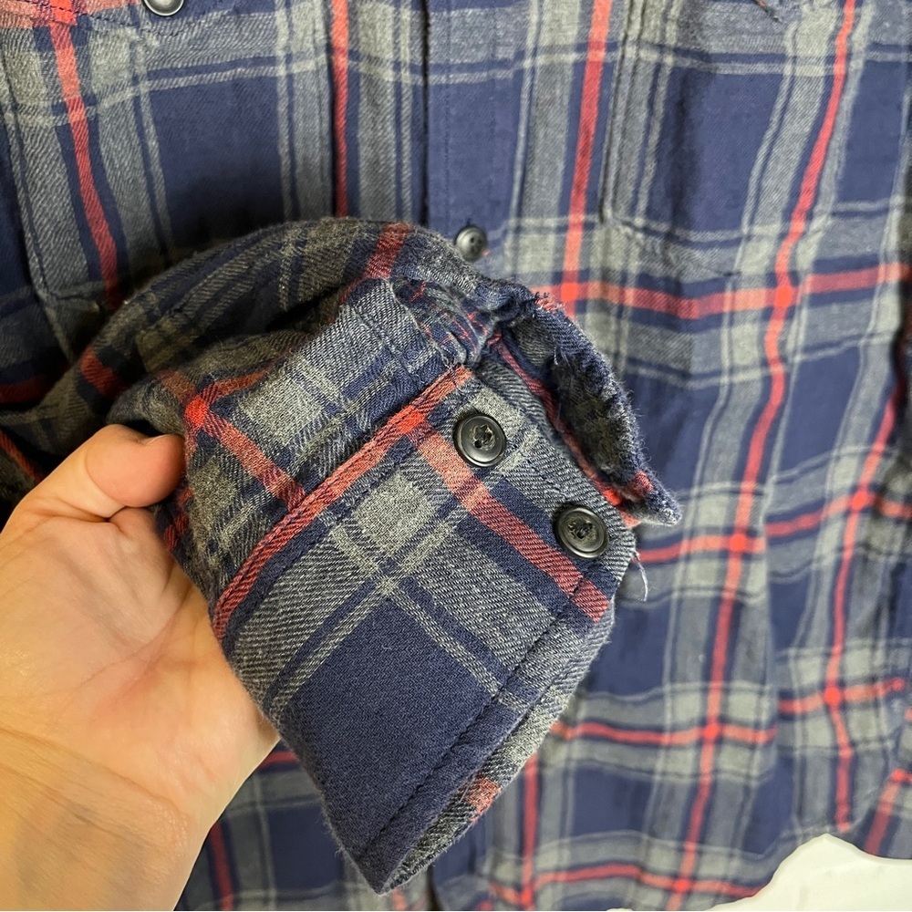 Lucky Brand Flannel Button Up Plaid Shirt Mens M Navy Red Cotton - Picture 9 of 16